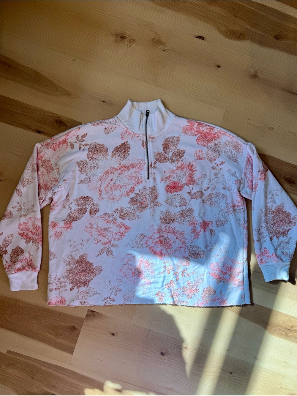 Women’s Aerie White Pink Floral Quarter-Zip Pullover sweatshirt XS